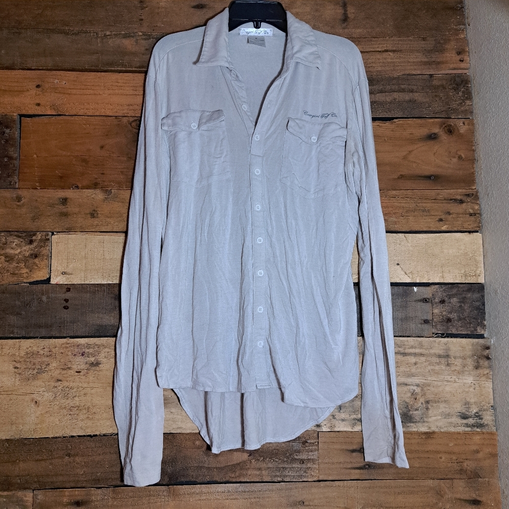 Cowgirl Tuff White Pullover Faux Button-up‎ Performance Shirt Medium